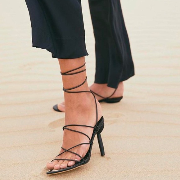 Cult Gaia Soleil Black Leather Open Toe Sandals 37.5 - Picture 12 of 12